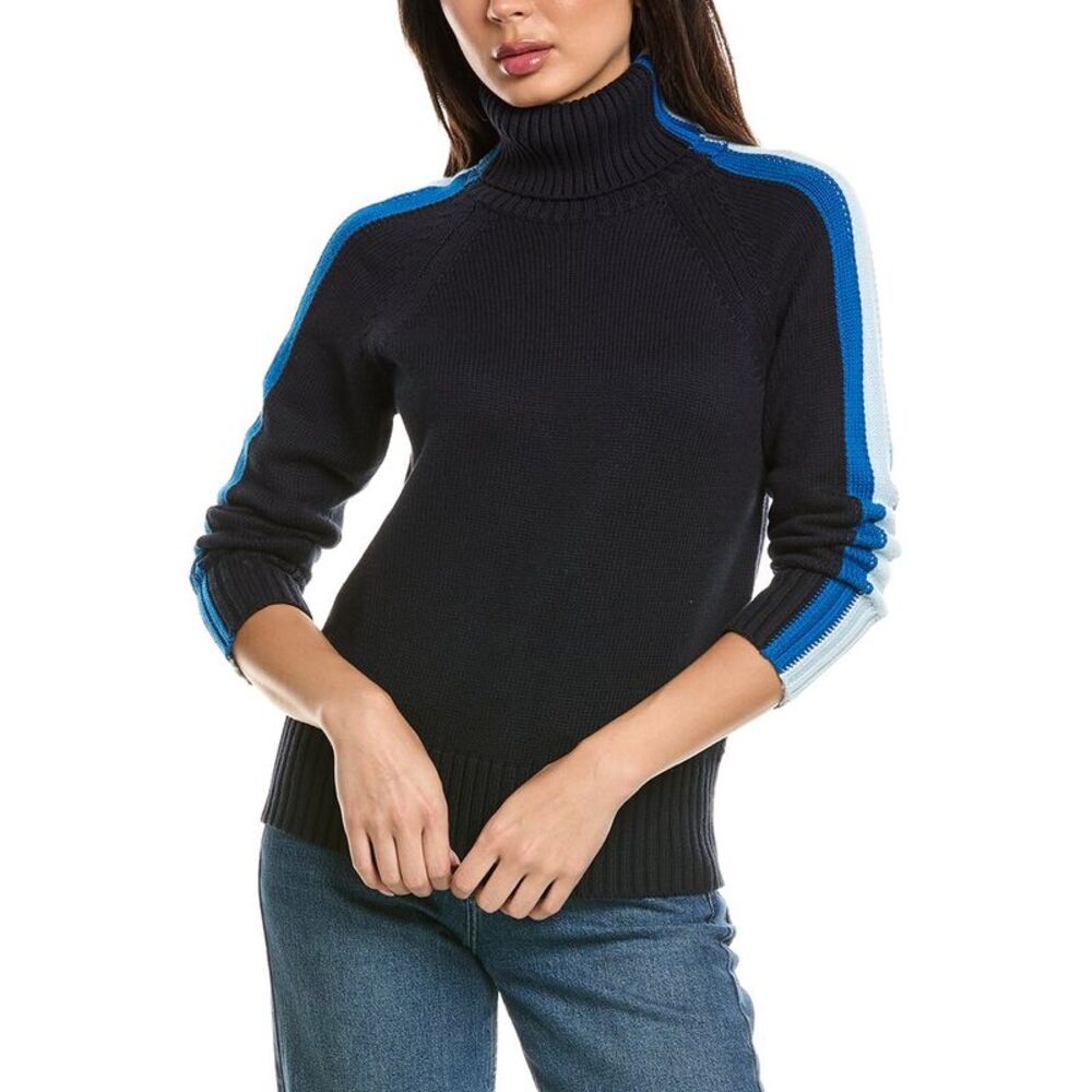Brodie Cashmere Womens Varsity Roll Neck Cashmere-Blend Sweater, Navy